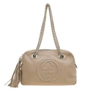 Gucci Soho GG Nude Tan Leather Chain Strap Bag